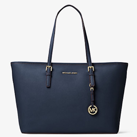 MICHAEL KORS Jet Set Medium Navy Saffiano Leather Tote Bag - Picture 1 of 13